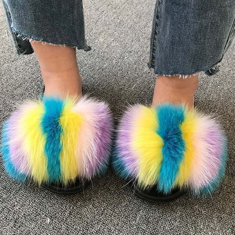 Wholesale fox fur slippers women's outdoor slippers home fur fur slippers